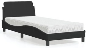 vidaXL Pat cu saltea, negru, 90x200 cm, catifea