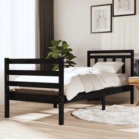 3100618 vidaXL Cadru de pat Small Single 2FT6, negru, 75x190 cm lemn masiv