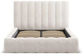 Pat matrimonial crem tapițat cu spațiu de depozitare cu somieră 160x200 cm Kelp – Micadoni Home