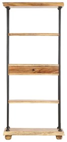 286270 vidaXL Bibliotecă cu 5 rafturi 80x35x180 cm, lemn masiv mango și oțel