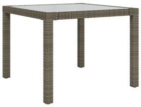 316700 vidaXL Masă grădină, gri, 90x90x75 cm, sticlă securizată și poliratan