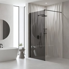 Paravan de dus fumuriu Rea Flexi Grey 110 cm negru