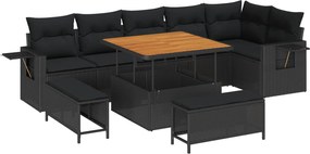 vidaXL Set de canapele pentru grădină 9 pcs Negru poliratan