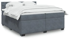 3288715 vidaXL Pat box spring cu saltea, gri închis, 200x200 cm, catifea