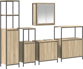 vidaXL Set de mobilier pentru baie cu ușă 5 pcs Stejar Sonoma și negru