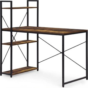 Birou de scris cu raft LOFTY 120x60 cm, negru / maro rustic
