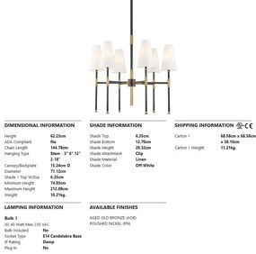 Candelabru LUX design clasic BOWERY bronz antichizat, cu 6 surse de lumina