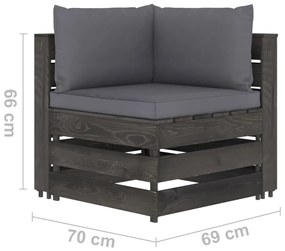 Canapea de gradina cu 2 locuri, cu perne, gri, lemn impregnat
