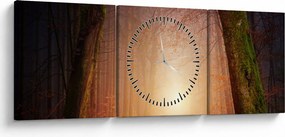Tablou cu pădurea toamna în ceață (cu ceas) (90x30 cm)