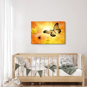 Tablou - Fluture galben cu flori (90x60 cm)