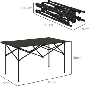 Outsunny Masă de camping pliabilă cu blat rulabil, masă de grădină din aluminiu 2 persoane 95 x 55 cm Negru | Aosom Romania