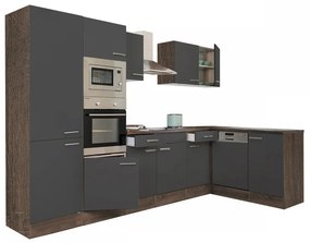 Mobilă de bucătărie de colț Yorki 340, corp stejar Yorki, față antracit satinat, cu dulap cu raft