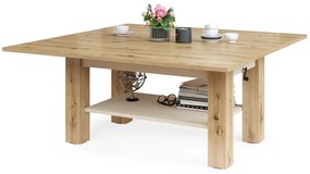 Mazzoni BRAVO Stejar Artisan/Bej (Șampanie) - MĂSUȚĂ EXTENSIBILĂ CU RIDICAREA BLATULUI MĂSUȚĂ DE CAFEA CU RAFT