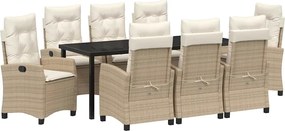 vidaXL Set de masă pentru grădină cu pernă 9 pcs Bej poliratan