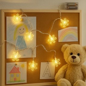 Lanț luminos de Crăciun - fulgi de zăpadă, alb cald, 20 LED-
