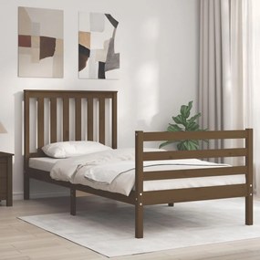 3194234 vidaXL Cadru de pat cu tăblie, maro miere, 90x200 cm, lemn masiv