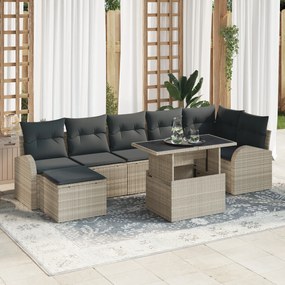 vidaXL Set de canapele pentru grădină cu pernă 8 pcs Gri deschis