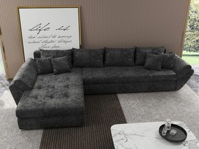 Colțar extensibil dumonde cu ladă de depozitare si sezut confortabil din spuma high-density, Loana XL Euphoria Negru 335x185 cm