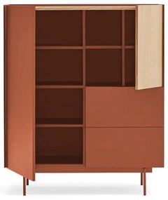 Comodă cărămiziu-natural înaltă cu aspect de lemn de stejar 100x120 cm Otto – Teulat