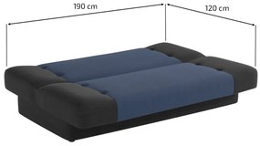 Canapea extensibila Culoare albastru-negru din catifea raiata, RUBY + 2 perne gratuite