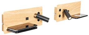 Set de 2 aplice negre cu lemn incluzând LED cu USB și încărcător prin inducție - Riza