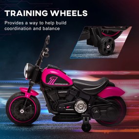 HOMCOM Motocicletă Electrică pentru Copii 18-36 luni, Motocicletă de Jucărie cu Roți Suplimentare și Faruri, 76x42x57 cm, Roz | Aosom Romania