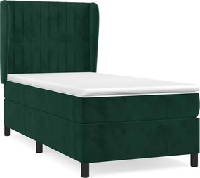 vidaXL Pat box spring cu saltea, verde închis, 90x200 cm, catifea