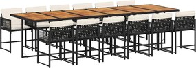 vidaXL Set mobilier de grădină cu perne, 13 piese, negru, poliratan