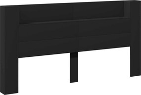 vidaXL Tăblie cap cu raft Negru 200 x 16,5 x 103,5 cm Lemn compozit