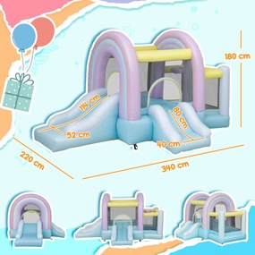 AIYAPLAY Hüpfburg, Piscină cu Bile, 2 Tobogane, Țesătură Oxford, Rezistent la UV, Blower, Colorat | Aosom Romania