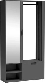 Mobila hol MILO UNI, gri grafit, PAL laminat/metal, 100x33x189 cm