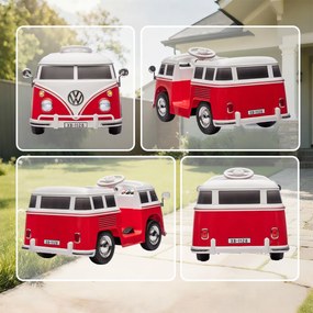 AIYAPLAY Mașinuță Electrică pentru Copii Licență Volkswagen T1 cu MP3 Player, din Metal și PP, 89x49x41.5 cm, Roșu | Aosom Romania