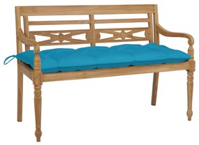 3062173 vidaXL Bancă Batavia cu pernă albastru deschis, 120 cm lemn masiv tec