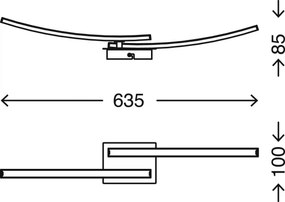 Plafonieră LED 2x 6W, 230V, 3000K, crom mat