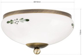 Plafoniera clasica Landhaus 21cm alama antique/ sticla opal decor verde