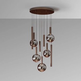 Lustra bronz inchis cu 9 pendule fumurii Sapore