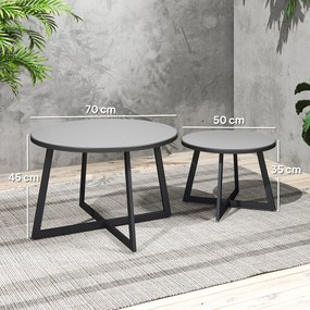 Outsunny Set 2 Măsuțe de Grădină cu Blat din Sticlă Securizată, Ø70x45 cm, Gri | Aosom Romania