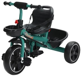 Tricicleta cu pedale, 2 - 6 ani, Verde, Sezut reglabil, 2 cosuri depozitare