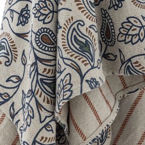 Pătură din bumbac reciclat, natur, cu model botanic în stil vintage, cu ciucuri maro, „Paisley", 160 x 130 cm