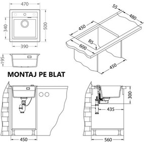 Set chiuveta bucatarie compozit Atrox 20 alba, baterie bucatarie Kati alba si tocator lemn Alb