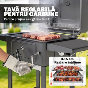 Outsunny Grătar pe Cărbune, Grătar Afumătoare cu Roți pentru Exterior, Negru | Aosom Romania