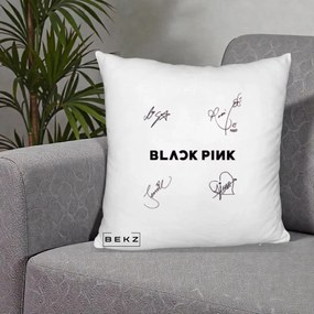 Perna Personalizata K-pop BLACKPINK Tinute Negre Grup Simplu, 40x40 cm, Alb Pufos, Husa Detasabila, Perna Inclusa, BEKZ®