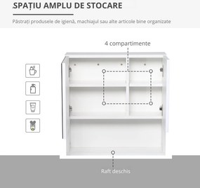 Kleankin Dulapior de Baie cu Oglindă Suspendat, Rafturi Reglabile, Design Compact, 54x15x55cm, Alb | Aosom Romania