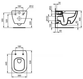 Vas WC suspendat rimless Ideal Standard Tesi Rimless+ negru mat