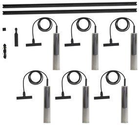 Sistem de iluminat pe șină modern negru cu 6 lămpi suspendate negre cu sticlă fumurie monofazat - Slimline Loyce