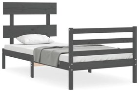 3195078 vidaXL Cadru de pat cu tăblie, gri, 90x200 cm, lemn masiv