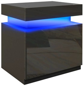 HOMCOM Masă de noapte neagră cu lumină LED, Front lucios cu 2 sertare, pentru Sufragerie, Dormitor | Aosom Romania