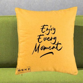 Perna Decorativa Enjoy Every Moment, 40x40 cm, Galben, Husa Detasabila, Perna Inclusa, BEKZ®