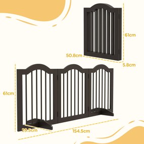 PawHut Barieră Pliabilă pentru Câini cu 3 Secțiuni din Lemn și Picioare, 154,5x29,5x61 cm, Cafeniu | Aosom Romania