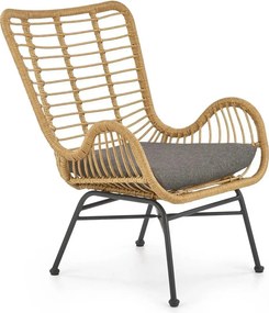 Fotoliu gradina IKARO, bej/gri, rattan sintetic/otel, 69x58x93x42 cm